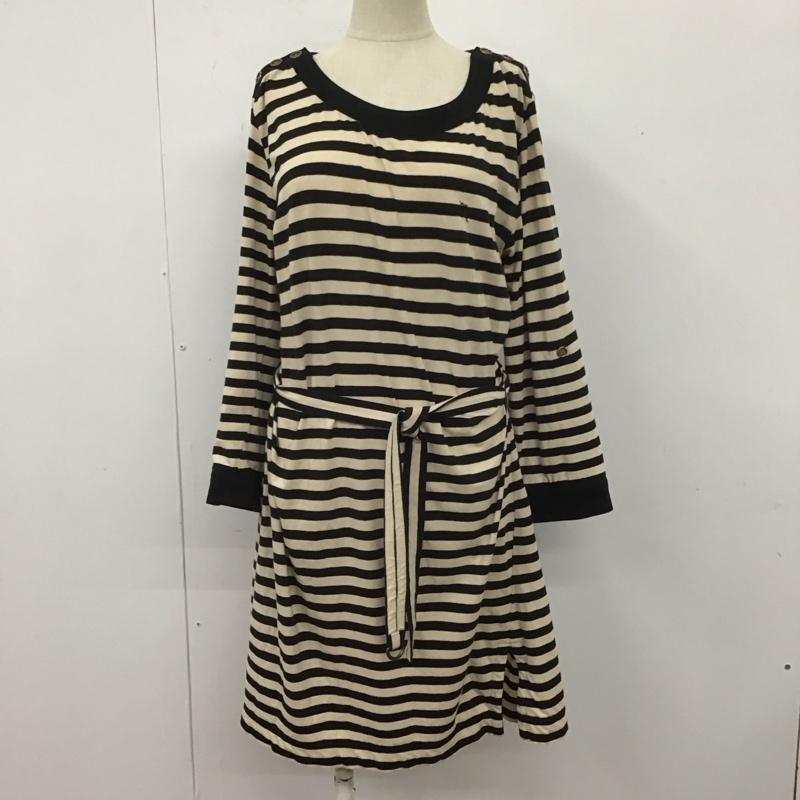 バーバリーロンドン Burberry London ワンピース ひざ丈スカート FAD84-517-10 肩ボタン ボーダー 1 ワンポイント 黒 / ブラック / X ベージュ / ベージュ /  レディース USED 古着 中古 10107401