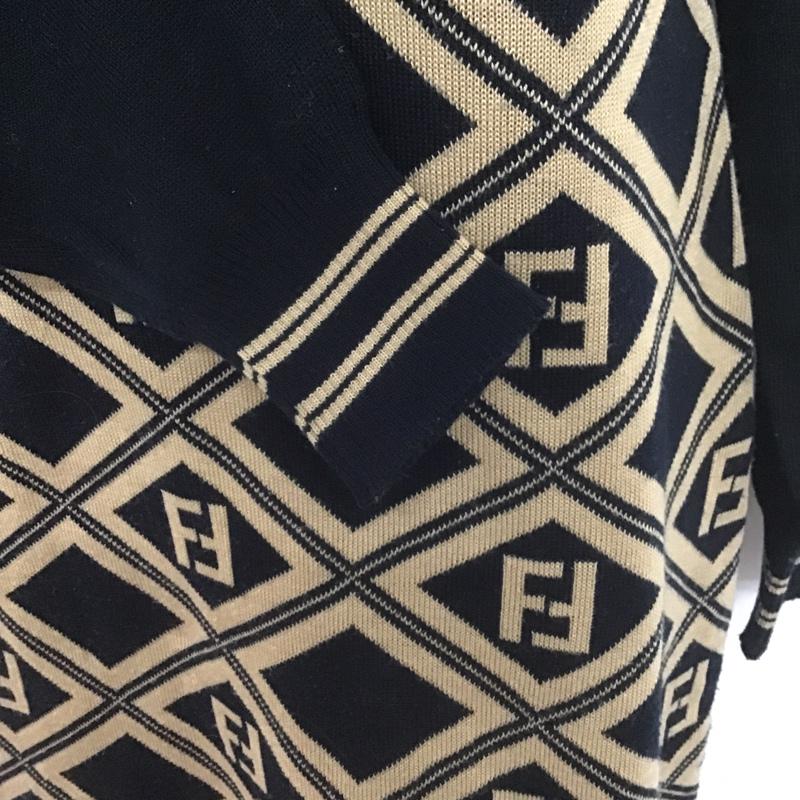 フェンディ FENDI ワンピース ロングスカート 長袖ニットワンピース ロングワンピース リブニット 総柄 総柄 X ロゴ、文字 ベージュ / ベージュ / X 紺 / ネイビー /  レディース USED 古着 中古 10105827