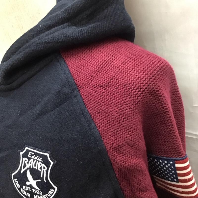 エディーバウアー Eddie Bauer パーカー 長袖 ジップアップパーカー 長袖パーカー フード付きパーカー S ロゴ、文字 えんじ / ワインレッド / X 紺 / ネイビー /  メンズ USED 古着 中古 10110752
