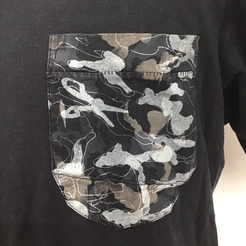 デンハム DENHAM カットソー 半袖 半袖カットソー プリントTシャツ Vネックカットソー L 無地 黒 / ブラック /  メンズ USED 古着 中古 10107252