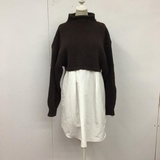 ムルーア MURUA ワンピース ミニスカート 012360300101 スタンドネックニットドッキングワンピース FREE 無地 白 / ホワイト / X 茶 / ブラウン /  レディース USED 古着 中古 10120273