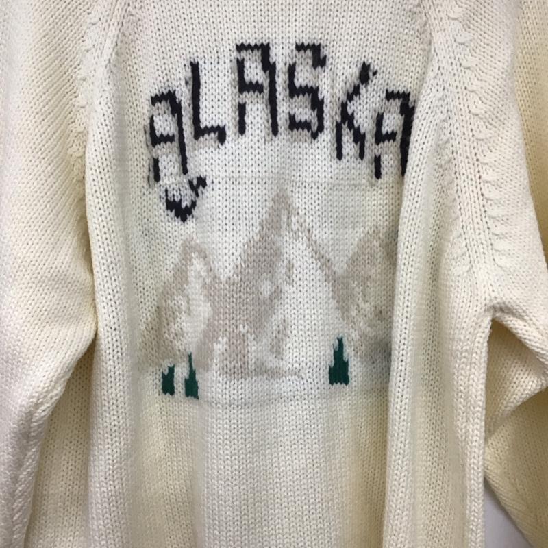 インヘリット INHERIT カーディガン 長袖 ジップアップニットカーディガン ニットジャケット アウター M プリント 白 / ホワイト /  メンズ USED 古着 中古 10142386