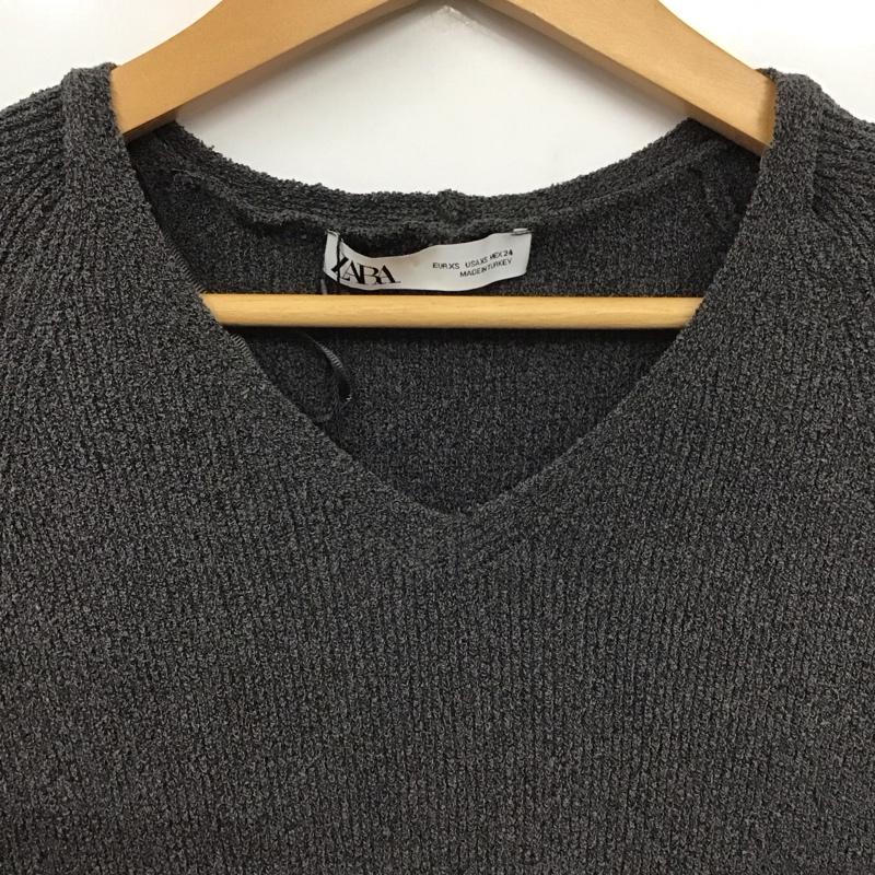 ザラ ZARA ワンピース ロングスカート 6427 001 802 Vネック リブ 長袖 XS 無地 灰 / グレー /  レディース USED 古着 中古 10139403