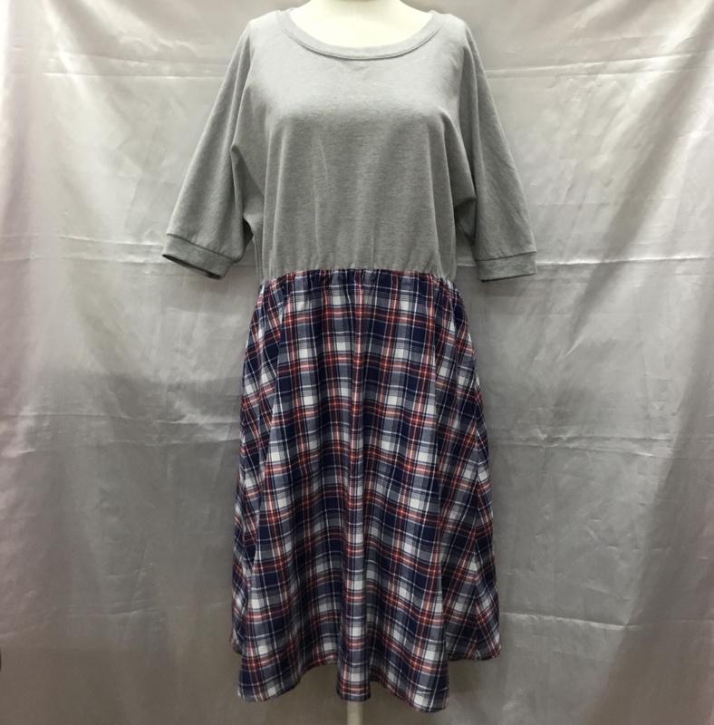 ミルクフェド MILKFED. ワンピース ロングスカート 半袖ワンピース ロングワンピース クルーネック フレアスカート チェック マルチカラー / マルチカラー /  レディース USED 古着 中古 10112240