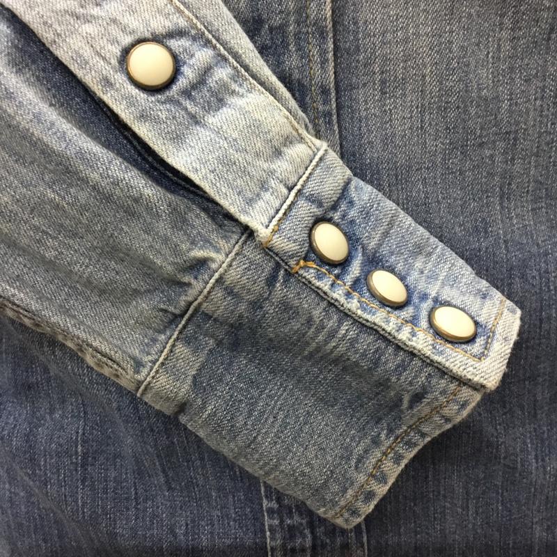 ヒステリックグラマー HYSTERIC GLAMOUR シャツ、ブラウス 長袖 長袖シャツ カラーシャツ ポケットシャツ デニムシャツ M ロゴ、文字 インディゴ / インディゴ /  メンズ USED 古着 中古 10112323