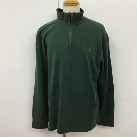 ポロバイラルフローレン Polo by RALPH LAUREN トレーナー 長袖 長袖トレーナー スウェット ジップネック リブスウェットカットソー XL ロゴ、文字 緑 / グリーン /  メンズ USED 古着 中古 10119142