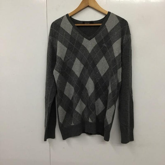 バーバリーブラックレーベル BURBERRY BLACK LABEL ニット、セーター 長袖 長袖ニットカットソー Vネック セーター 3 チェック 灰 / グレー /  メンズ USED 古着 中古 10130842
