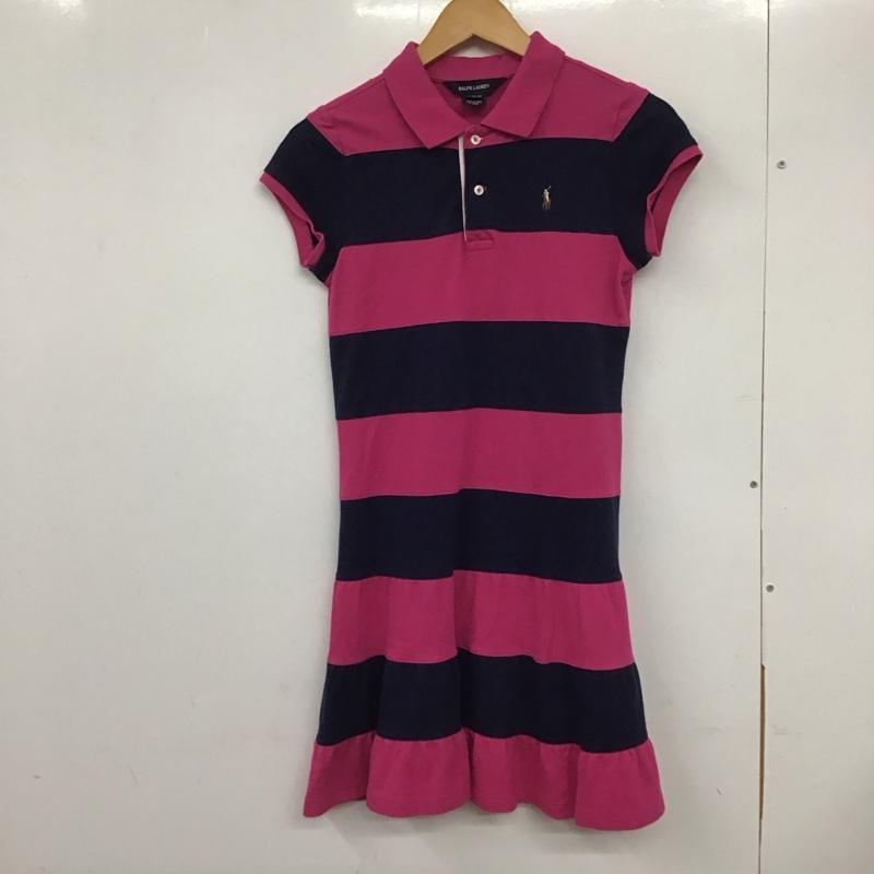 ラルフローレン RALPHLAUREN ワンピース ひざ丈スカート L ボーダー柄 X ロゴ、文字 桃 / ピンク / X 紺 / ネイビー /  ガールズ USED 古着 中古 10132762