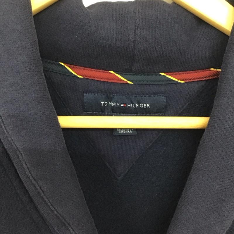 トミーヒルフィガー TOMMY HILFIGER カーディガン 長袖 長袖カーディガン スウェットカーディガン 前ボタン M ロゴ、文字 紺 / ネイビー /  メンズ USED 古着 中古 10136621