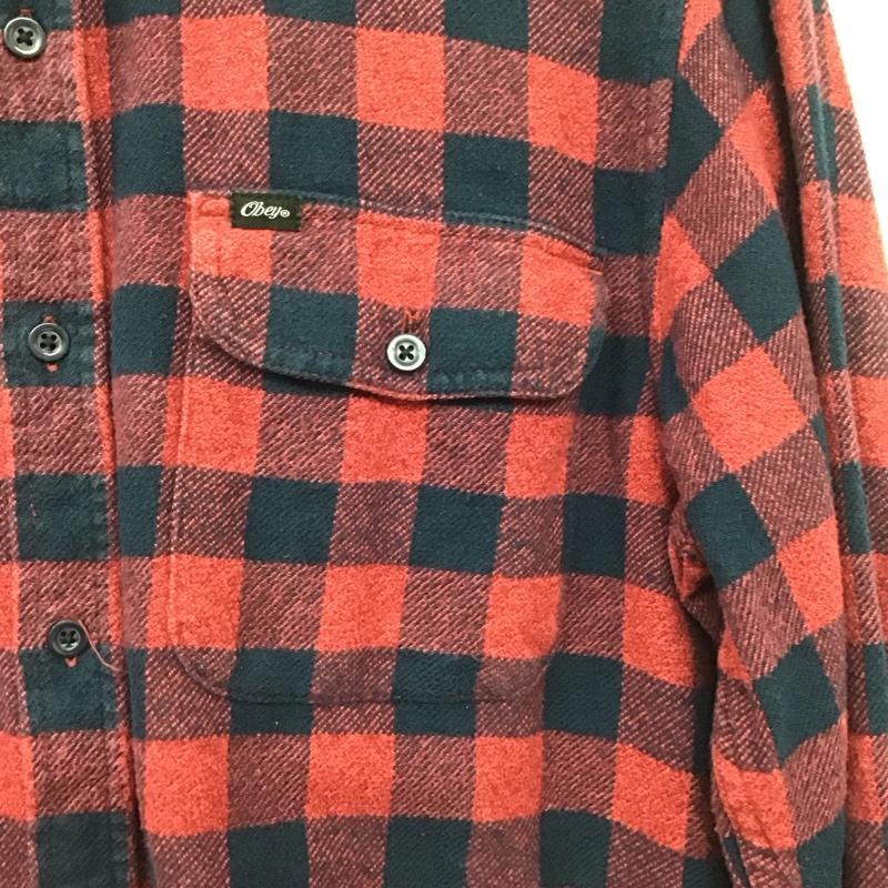 オベイ OBEY シャツ、ブラウス 長袖 長袖シャツ チェックシャツ カラーシャツ M チェック 赤 / レッド / X 紺 / ネイビー /  メンズ USED 古着 中古 10144767