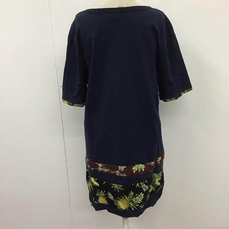 レインスプーナー reyn spooner ワンピース ひざ丈スカート 半袖ワンピース ロングワンピース クルーネック フレアスカート M 無地 紺 / ネイビー /  レディース USED 古着 中古 10122968