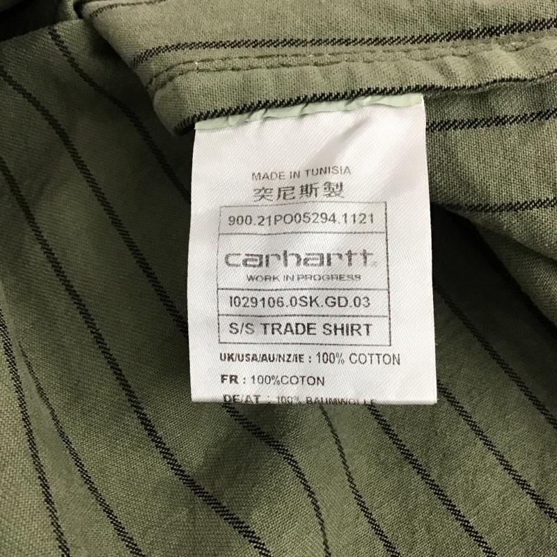 カーハート Carhartt シャツ、ブラウス 半袖 半袖シャツ ストライプシャツ ジップアップカラーシャツ XL ストライプ カーキ / カーキ /  メンズ USED 古着 中古 10133686