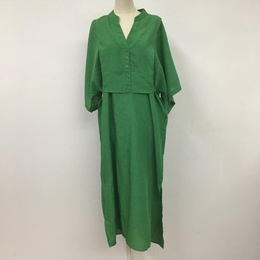 ロヴィ LOWY ワンピース ロングスカート 半袖ワンピース ロングワンピース Vネック フレアスカート M 無地 緑 / グリーン /  レディース USED 古着 中古 10105728