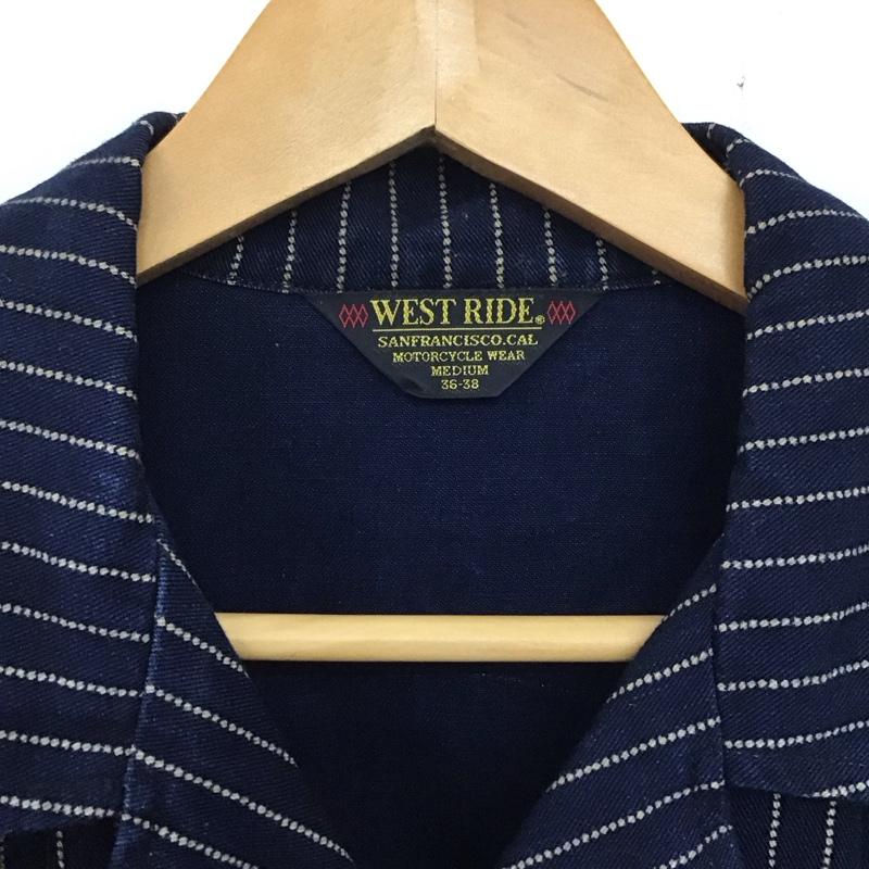 ウエストライド WESTRIDE シャツ、ブラウス 長袖 長袖シャツジャケット ストライプシャツ ジップアップポケット ストライプ 紺 / ネイビー /  メンズ USED 古着 中古 10137440