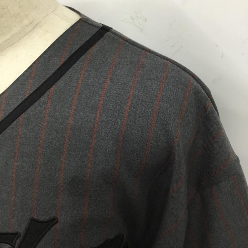 スターター STARTER シャツ、ブラウス 半袖 半袖シャツ ノーカラーシャツ 半袖カットソー ストライプシャツ 46 ロゴ、文字 灰 / グレー /  メンズ USED 古着 中古 10120832