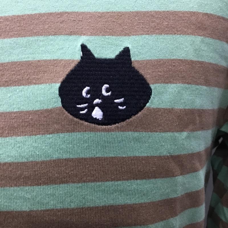 ニャー にゃー Tシャツ 長袖 Ne-net NY61JK014 ボーダー ロンT 3 ワンポイント ベージュ / ベージュ / X 薄緑 / ライトグリーン /  メンズ USED 古着 中古 10117190