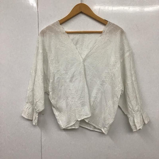 ローリーズファーム LOWRYS FARM カットソー 長袖 LF620088TS スカラップレースブラウス FREE 刺繍 白 / ホワイト /  レディース USED 古着 中古 10131327