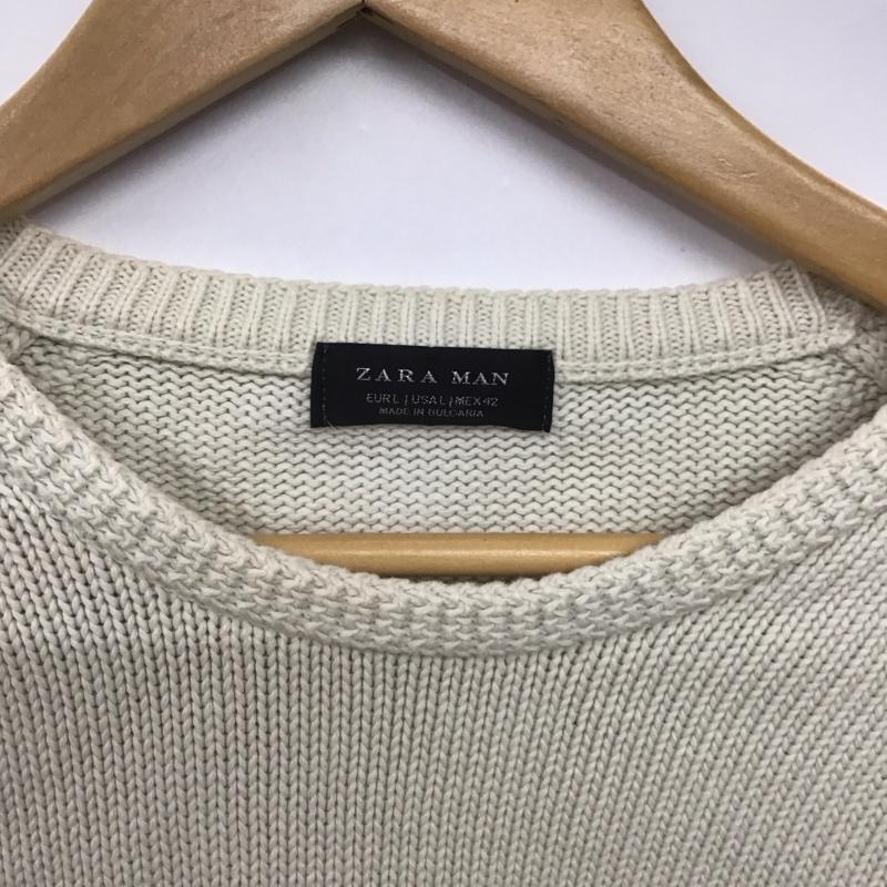 ザラ ZARA ニット、セーター 長袖 長袖ニットカットソー クルーネック セーター L 無地 白 / ホワイト /  メンズ USED 古着 中古 10143189