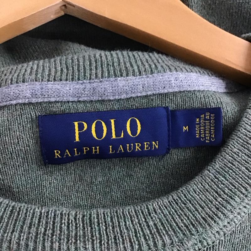 ポロラルフローレン POLO RALPH LAUREN ニット、セーター 長袖 長袖ニットカットソー クルーネック セーター M ロゴ、文字 カーキ / カーキ /  メンズ USED 古着 中古 10146811