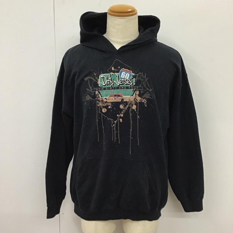 ギルダン GILDAN パーカー 長袖 プルオーバー L プリント 黒 / ブラック /  メンズ USED 古着 中古 10116828