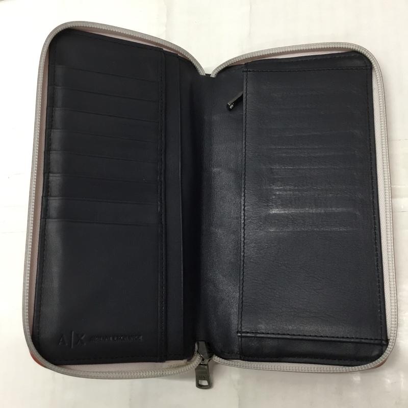 アルマーニエクスチェンジ A/X ARMANIEXCHANGE 財布 長財布 ラウンドファスナー レザー ロゴ、文字 紺 / ネイビー / X 赤 / レッド /  メンズ USED 古着 中古 10109119