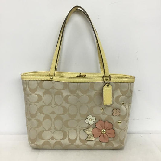 コーチ COACH ハンドバッグ ハンドバッグ F47242 シグネチャー フラワーモチーフ 総柄 黄 / イエロー / X ベージュ / ベージュ /  レディース USED 古着 中古 10150689