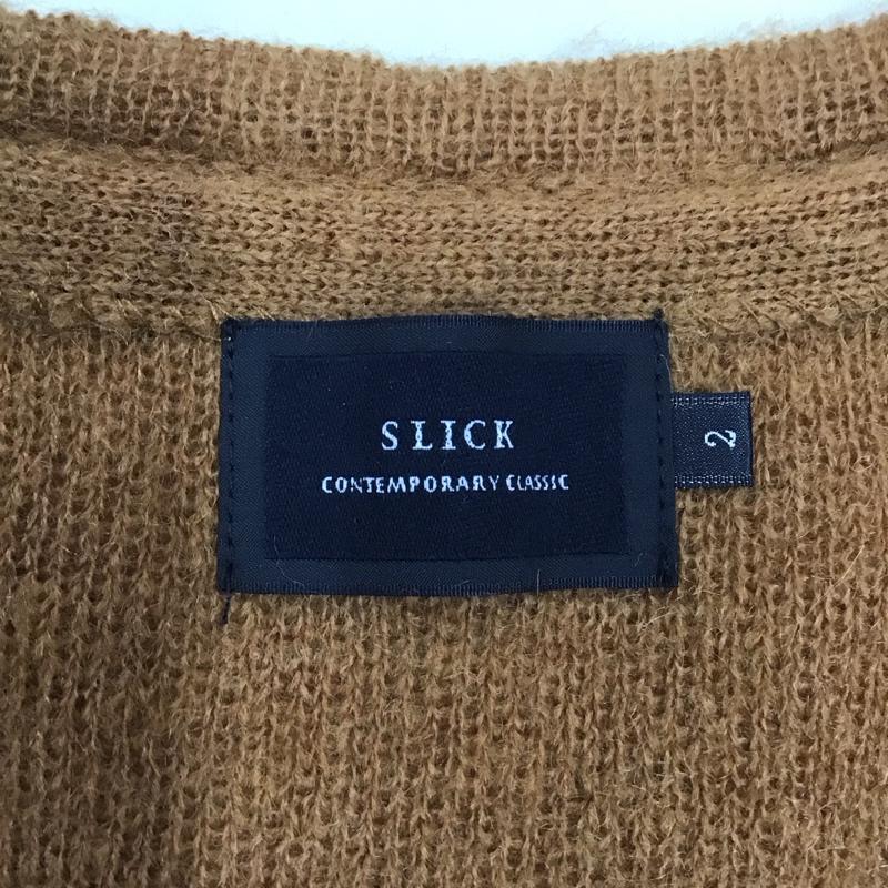 スリック SLICK カーディガン 長袖 5162506 Vネック モヘヤ混 2 無地 茶 / ブラウン /  メンズ USED 古着 中古 10118024