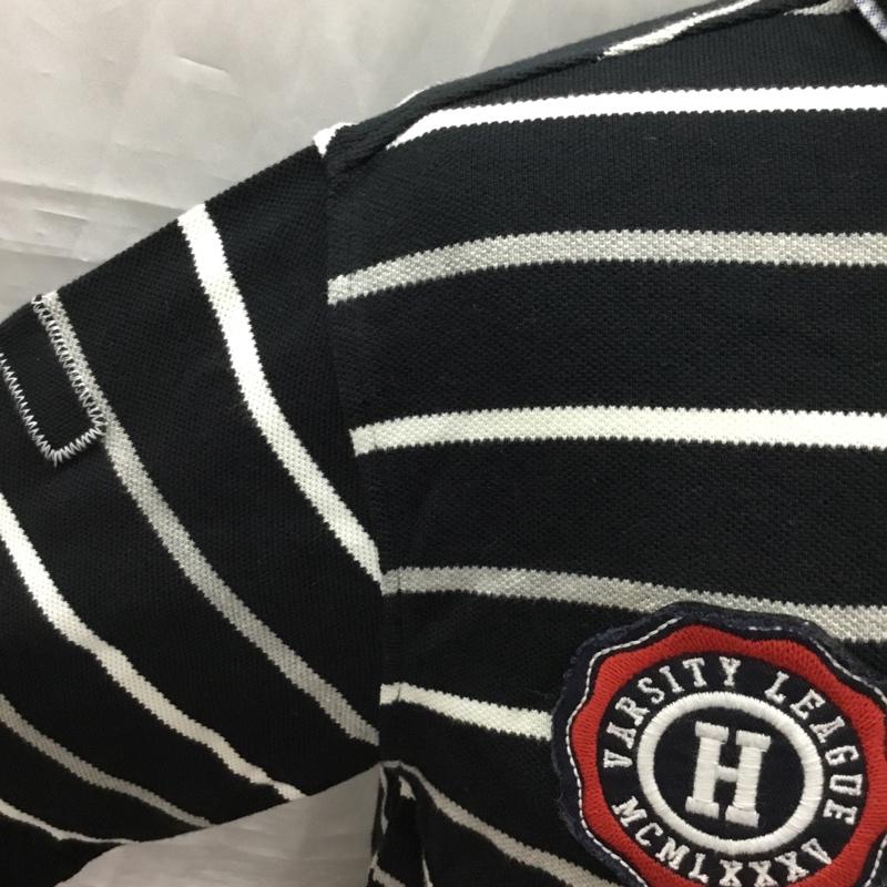 トミーヒルフィガー TOMMY HILFIGER ポロシャツ 半袖 L ロゴ、文字 X ボーダー柄 黒 / ブラック / X 白 / ホワイト /  メンズ USED 古着 中古 10112779
