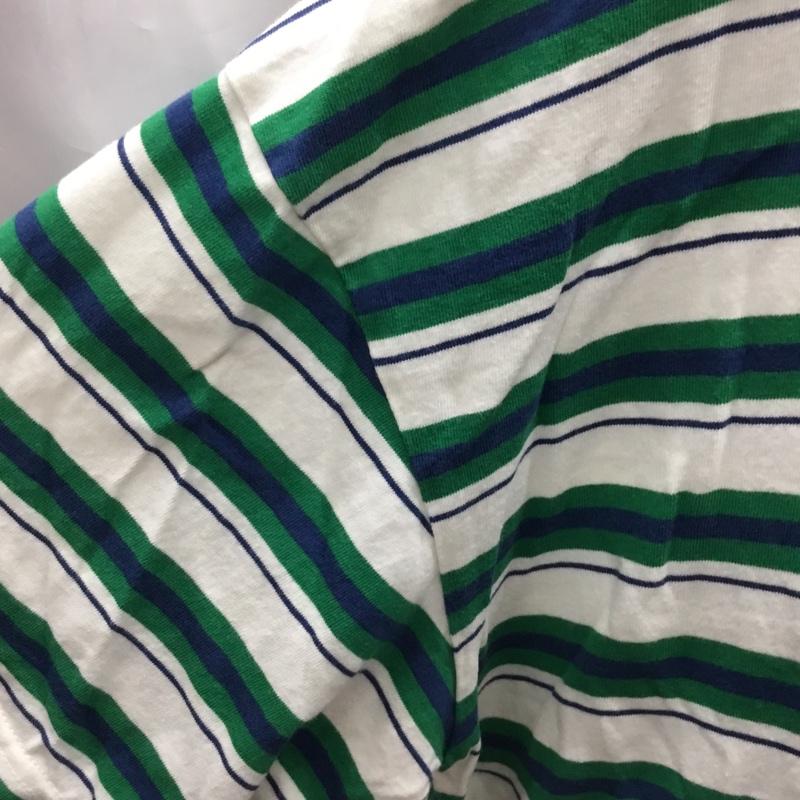 モノマート MONO-MART Tシャツ 半袖 sc485 マルチボーダー L ロゴ、文字 白 / ホワイト / X 緑 / グリーン / X 紺 / ネイビー /  メンズ USED 古着 中古 10117789