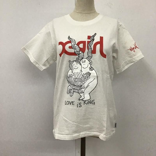 エックスガール X-girl Tシャツ 半袖 LOVE IS KING TEE マークゴンザレス コラボ 2 ロゴ、文字 白 / ホワイト /  レディース USED 古着 中古 10112262