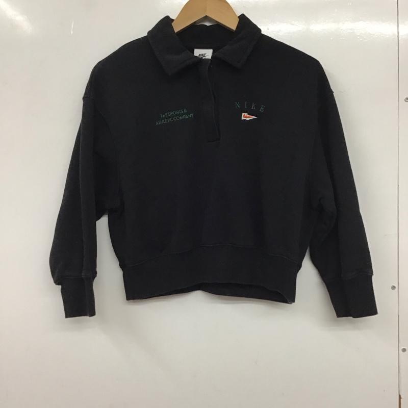 ナイキ NIKE トレーナー 長袖 FD0895-010 オーバーサイズド クロップ フリース ポロ スウェットシャツ S 無地 黒 / ブラック /  レディース USED 古着 中古 10137270