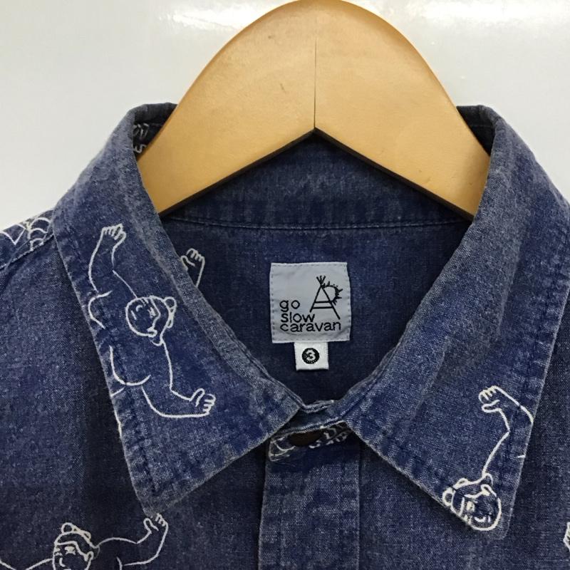 ゴースローキャラバン go slow caravan シャツ、ブラウス 長袖 長袖シャツ デニムシャツ カラーシャツ プリントシャツ 3 プリント インディゴ / インディゴ /  メンズ USED 古着 中古 10145824