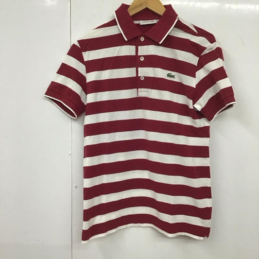 ラコステ LACOSTE ポロシャツ 半袖 半袖ポロシャツ 半袖カットソー カラーシャツ 3 ボーダー柄 白 / ホワイト / X えんじ / ワインレッド /  メンズ USED 古着 中古 10130147