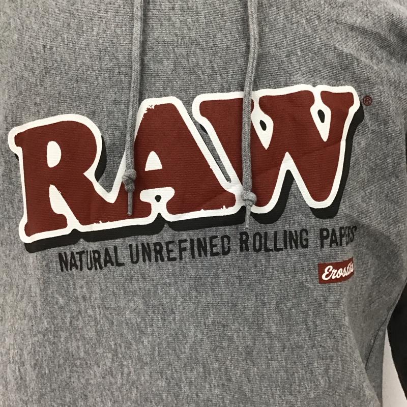 エロスティカ EROSTiKA パーカー 長袖 RAW バックプリント 裏起毛 スウェット プルオーバー XL ロゴ、文字 灰 / グレー /  メンズ USED 古着 中古 10123412