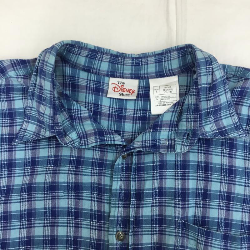 ユーズドクロージング used clothes シャツ、ブラウス 半袖 ディズニー　Disney L チェック X キャラクター 青 / ブルー /  メンズ USED 古着 中古 10129012