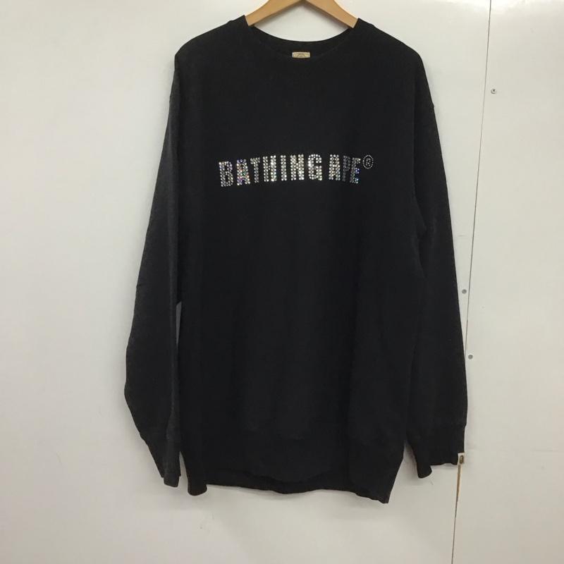 アベイシングエイプ A BATHING APE トレーナー 長袖 長袖トレーナー スウェット クルーネック プルオーバー L ロゴ、文字 黒 / ブラック /  メンズ USED 古着 中古 10146007