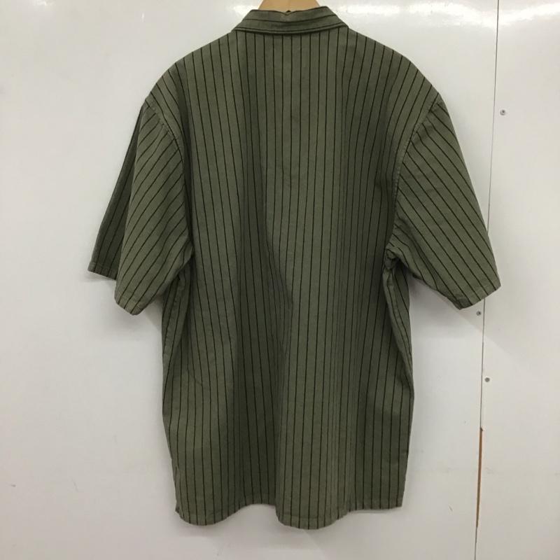 カーハート Carhartt シャツ、ブラウス 半袖 半袖シャツ ストライプシャツ ジップアップカラーシャツ XL ストライプ カーキ / カーキ /  メンズ USED 古着 中古 10133686