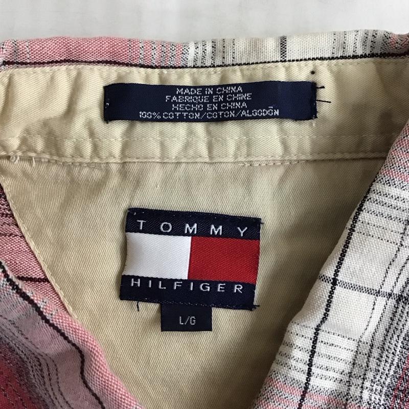 トミーヒルフィガー TOMMY HILFIGER シャツ、ブラウス 半袖 コットン ボタンダウン チェック L ワンポイント 白 / ホワイト / X 赤 / レッド / X 黒 / ブラック /  メンズ USED 古着 中古 10119637