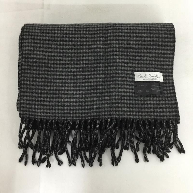 ポールスミス Paul Smith マフラー マフラー ウール カシミヤ フリンジ  黒 / ブラック / X 灰 / グレー /  メンズ USED 古着 中古 10147441