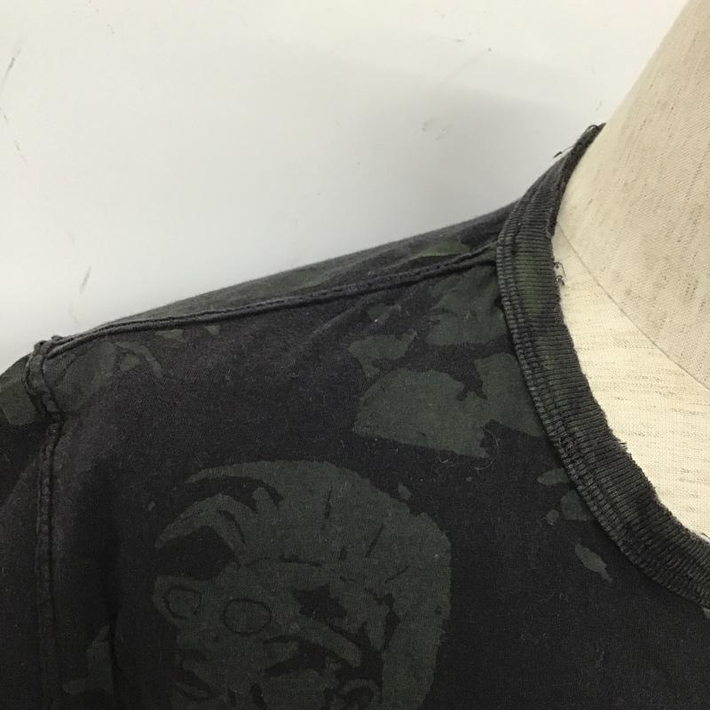ディーゼル DIESEL Tシャツ 半袖 半袖カットソー プリントTシャツ クルーネックカットソー L 総柄 黒 / ブラック / X カーキ / カーキ /  メンズ USED 古着 中古 10105578