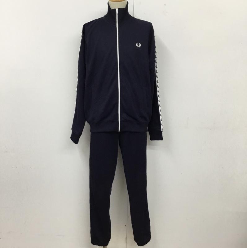 フレッドペリー FRED PERRY セットアップ セットアップ ジャージ セットアップ ジップアップジャケット ワイドパンツ L ロゴ、文字 紺 / ネイビー /  メンズ USED 古着 中古 10112413