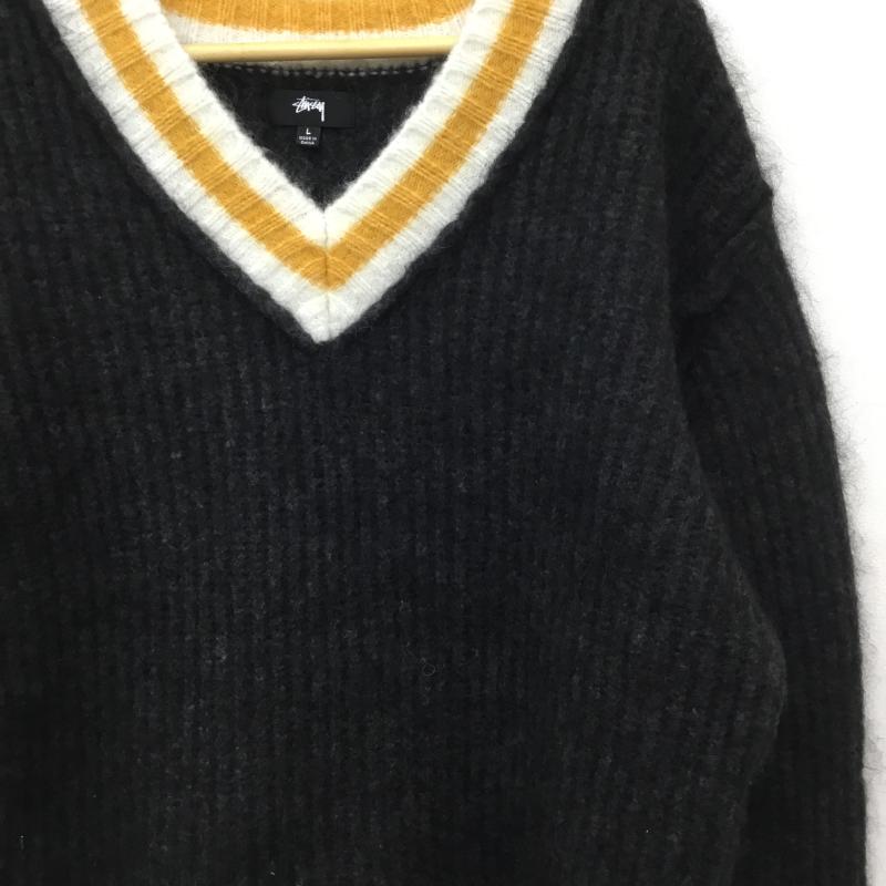 ステューシー STUSSY ニット、セーター 長袖 MOHAIR TENNIS　モヘア　テニスセーター L 無地 黒 / ブラック /  メンズ USED 古着 中古 10136312