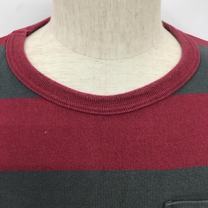 イーブルアクト EVILACT Tシャツ 半袖 胸ポケット クルーネック L ボーダー柄 ボルドー / ボルドー / X ダークグレー / ダークグレー /  メンズ USED 古着 中古 10111198