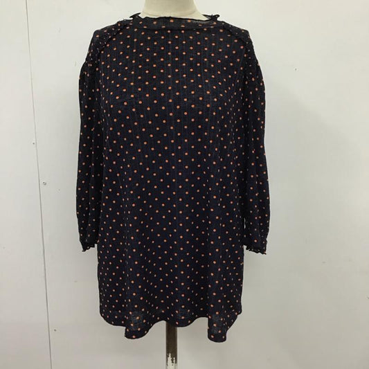 ザラ ZARA カットソー 半袖 1131 151 401 シアー スタンドカラー M ドット 紺 / ネイビー / X 橙 / オレンジ /  レディース USED 古着 中古 10112949