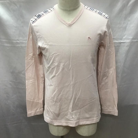 バーバリーロンドン Burberry London カットソー 長袖 長袖カットソー Vネックカットソー ロングスリーブカットソー プリントTシャツ L ロゴ、文字 桃 / ピンク /  メンズ USED 古着 中古 10113166