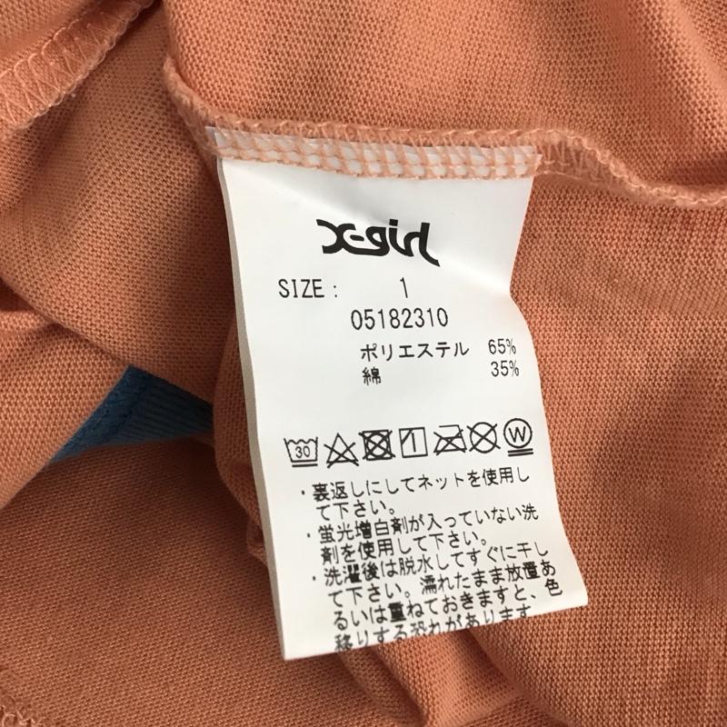 エックスガール X-girl Tシャツ 半袖 05182310 クルーネック バイカラー 1 ロゴ、文字 水色 / ライトブルー / X 橙 / オレンジ /  レディース USED 古着 中古 10112033