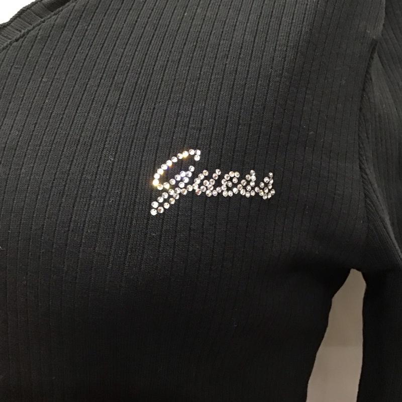 ゲス Guess カットソー 半袖 半袖カットソー ニットカットソー Vネックカットソー XS ロゴ、文字 黒 / ブラック /  レディース USED 古着 中古 10116354