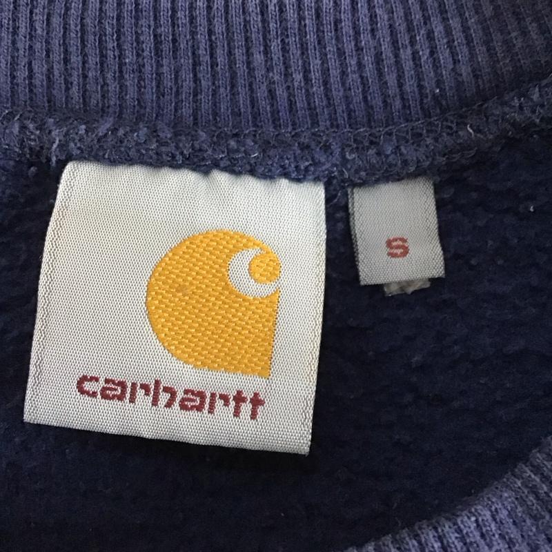 カーハート Carhartt トレーナー 長袖 長袖トレーナー スウェット クルーネック プルオーバートレーナー 裏起毛 S 無地 紺 / ネイビー /  メンズ USED 古着 中古 10131977