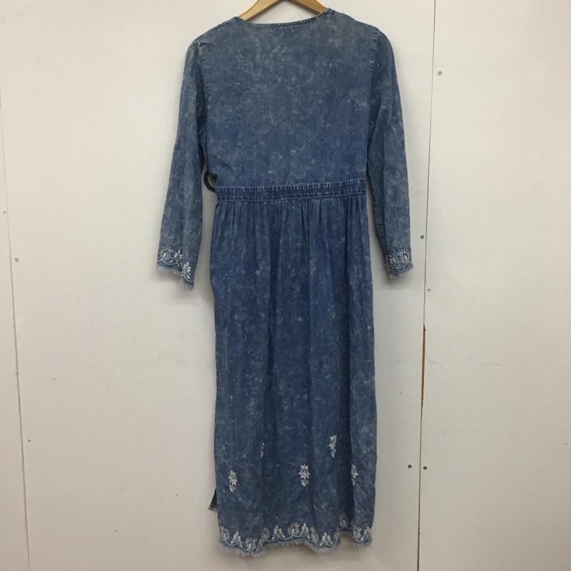 フリークスストア FREAK S STORE ワンピース ロングスカート 長袖ロングワンピース ノーカラーシャツワンピース フレアスカート FREE 刺繍 インディゴ / インディゴ /  レディース USED 古着 中古 10146122