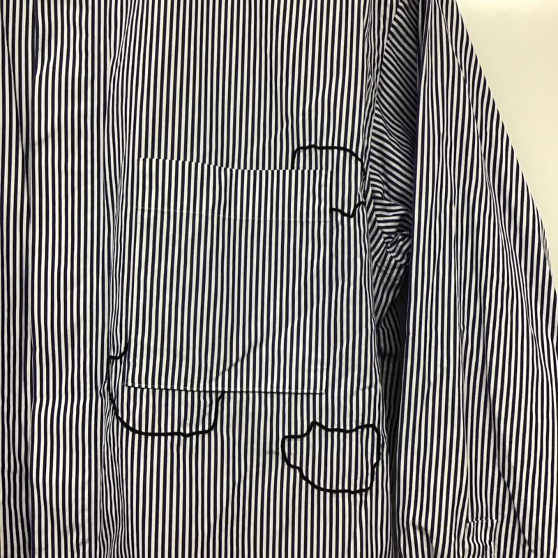 ユニクロ UNIQLO シャツ、ブラウス 長袖 331-436115 スーピマコットンオーバーサイズスタンドカラーシャツ 長袖シャツ M ストライプ 白 / ホワイト / X 青 / ブルー /  メンズ USED 古着 中古 10138219